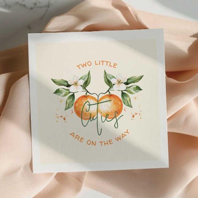Orange Citrus Two Little Cuties Twin Baby Shower Napkin (Creator Uploaded)