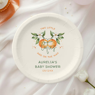 Orange Citrus Two Little Cuties Twin Baby Shower Paper Plate