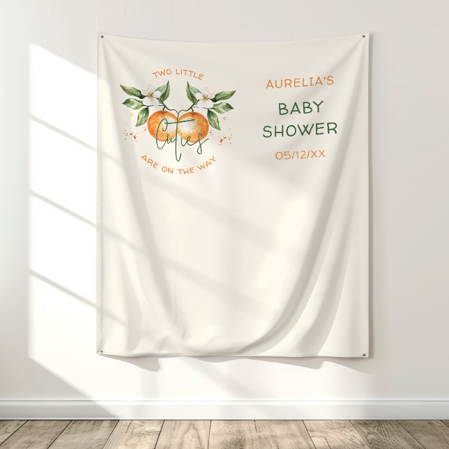 Orange Citrus Two Little Cuties Twin Baby Shower Tapestry (Creator Uploaded)