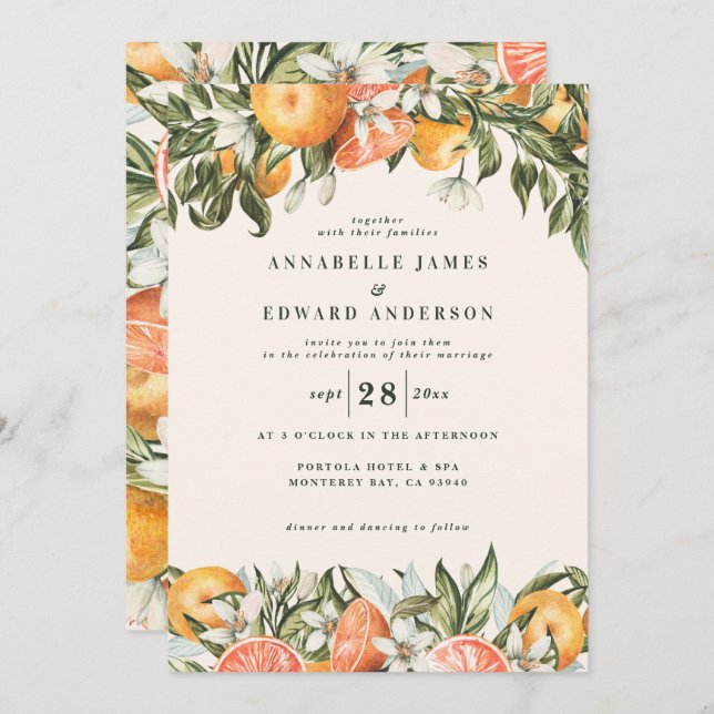 Orange citrus watercolor botanical modern wedding (Front/Back)