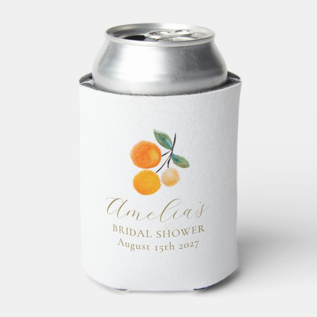 Orange Citrus Watercolor Bridal Brunch Custom Can Cooler (Can Front)