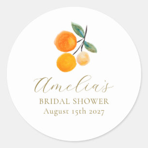 Orange Citrus Watercolor Bridal Brunch Custom Classic Round Sticker
