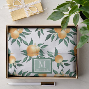 Orange Citrus Watercolor Monogram Name Tissue Paper