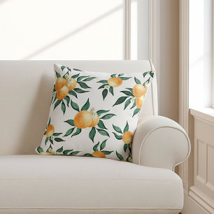 Orange Citrus Watercolor Tropical Botanical Cushion