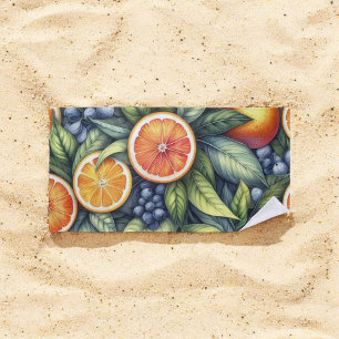 Orange Citrus Whimsical Watercolor Fruit & Floral  Beach Towel