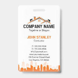 Orange Cityscape Home Builder Construction ID Badge