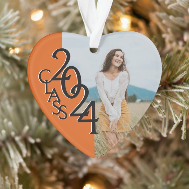 Orange Class 2024 Graduation Photo  Ornament (Tree)