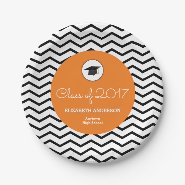 Orange Class of 2017 Personalised Graduation Paper Plate (Front)