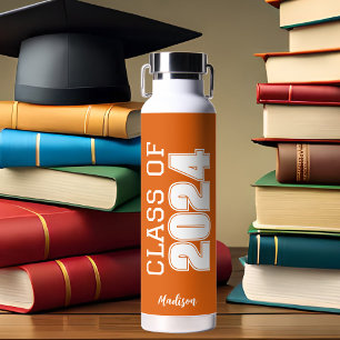 Orange Class of 2024 Personalised Graduation Water Bottle