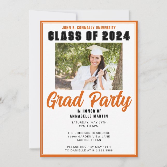 Orange Class of 2025 Photo Modern Graduation Party Invitation (Front)