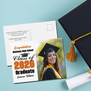 Orange Class of 2026 Graduate Photo Graduation Announcement Postcard