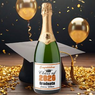 Orange Class of 2026 Graduation Party Custom Sparkling Wine Label