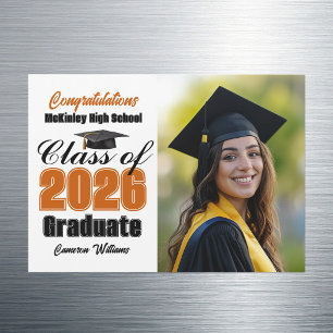 Orange Class of 2026 Graduation Photo Magnet Card