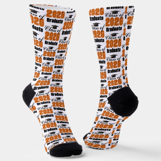 Orange Class of 2026 Graduation Socks (Angled)