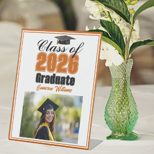 Orange Class of 2026 Photo Custom Graduation Party Pedestal Sign