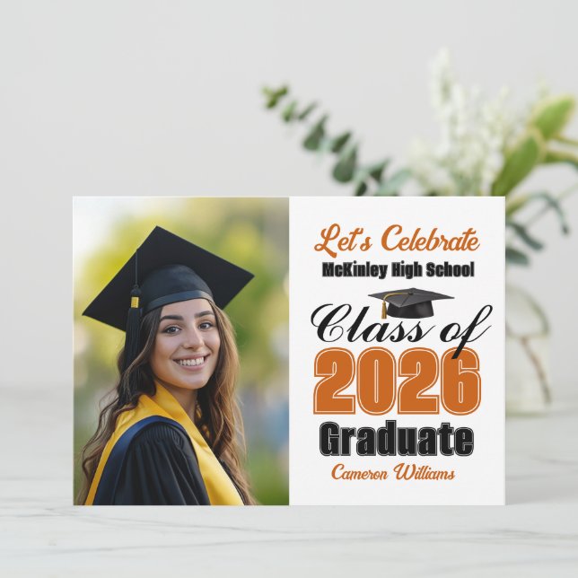 Orange Class of 2026 Photo Graduation Party Invitation (Standing Front)