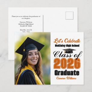 Orange Class of 2026 Photo Graduation Party Invitation Postcard