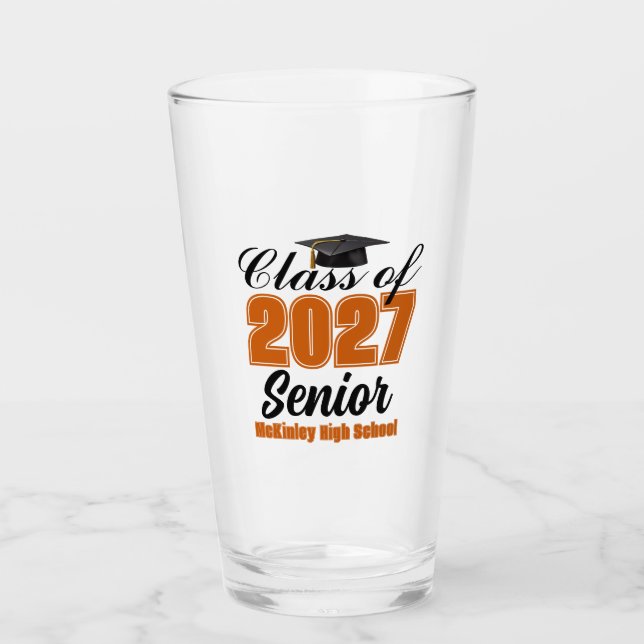 Orange Class of 2027 Senior Custom High School Glass (Front)