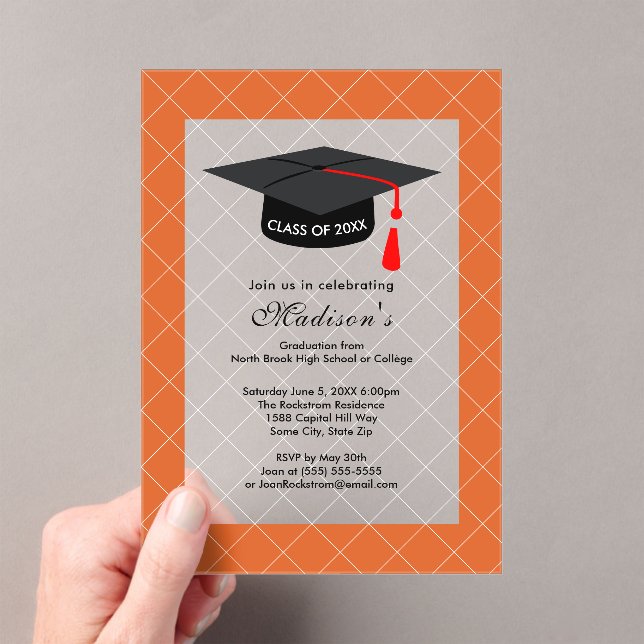 Orange Class of 20XX Graduation Party Acrylic Invitations (Insitu (Handheld))