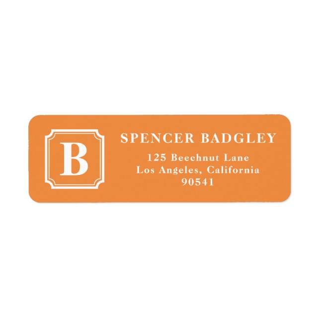 Orange Classic Monogram Address Labels (Front)