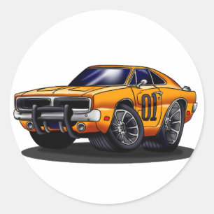 Orange Classic muscle car   - Choose back color Classic Round Sticker