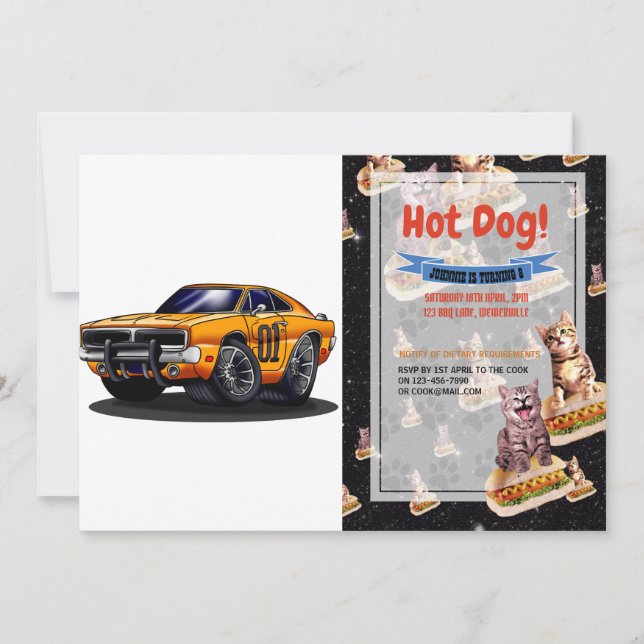Orange Classic muscle car   - Choose back colour Invitation (Front)