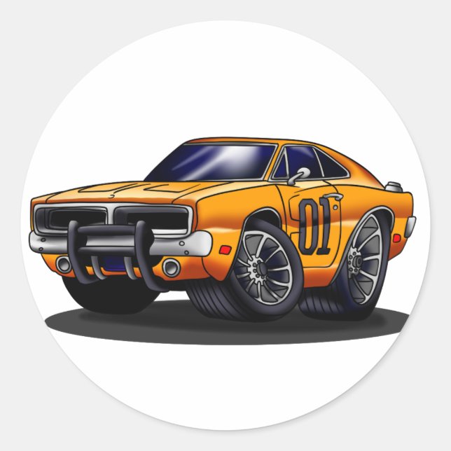 Orange Classic muscle car   - Choose back colour Round Sticker (Front)