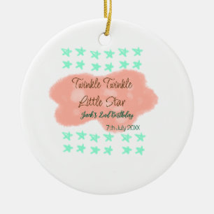 Orange clouds twinkle twinkle little stars green ceramic ornament