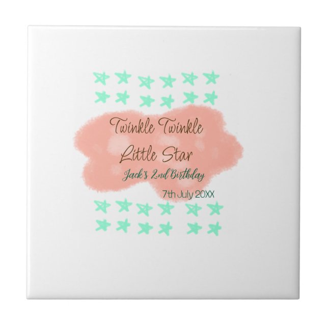 Orange clouds twinkle twinkle little stars green  ceramic tile (Front)