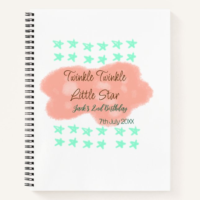 Orange clouds twinkle twinkle little stars green  notebook (Front)