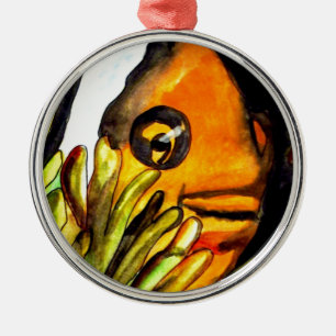 Orange Clown Fish watercolor original art painting Metal Ornament