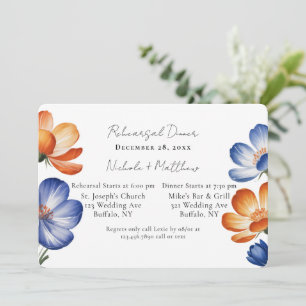 Orange & Cobalt Blue Floral Rehearsal Dinner Invitation