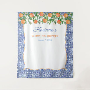 Orange Cobalt Blue Wedding Shower Photo Backdrop Tapestry
