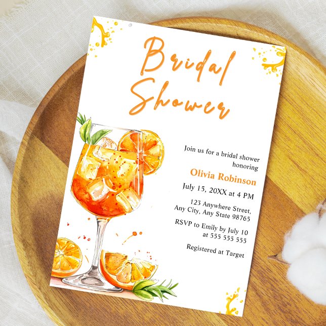 Orange Cocktail Drink Aperol Spritz Bridal Shower  Invitation (Orange Cocktail Drink Aperol Spritz Bridal Shower Invitation )