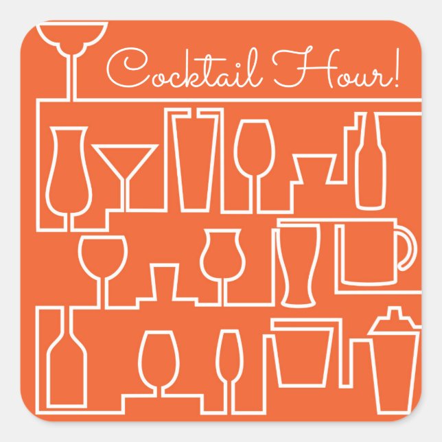 Orange cocktail party square sticker (Front)