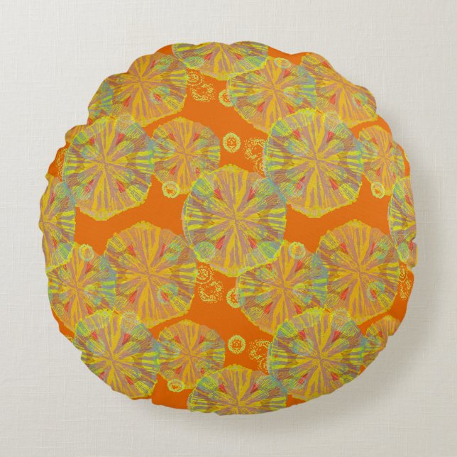 Orange Cocktail Round Throw Pillow (Front)