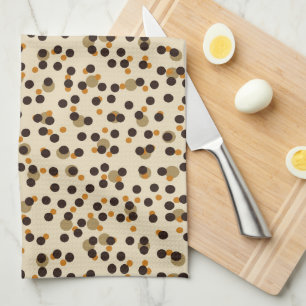 orange, coffee bean and beige polka dots tea towel