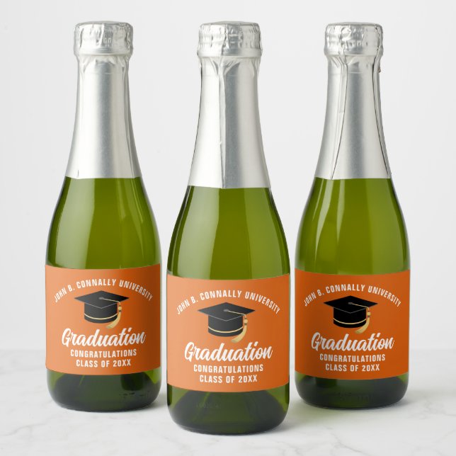 Orange College Graduation Party Personalised Mini Sparkling Wine Label (Bottles)