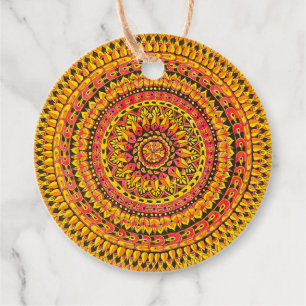 Orange Color Hand Drawn Mandala Favor Tags