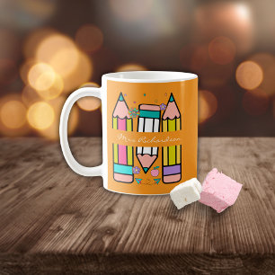 Orange Colorful teacher name pencil cartoon  Coffee Mug
