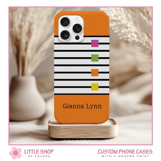 Orange Colour Block Black Stripes Monogram Case-Mate iPhone Case (Creator Uploaded)