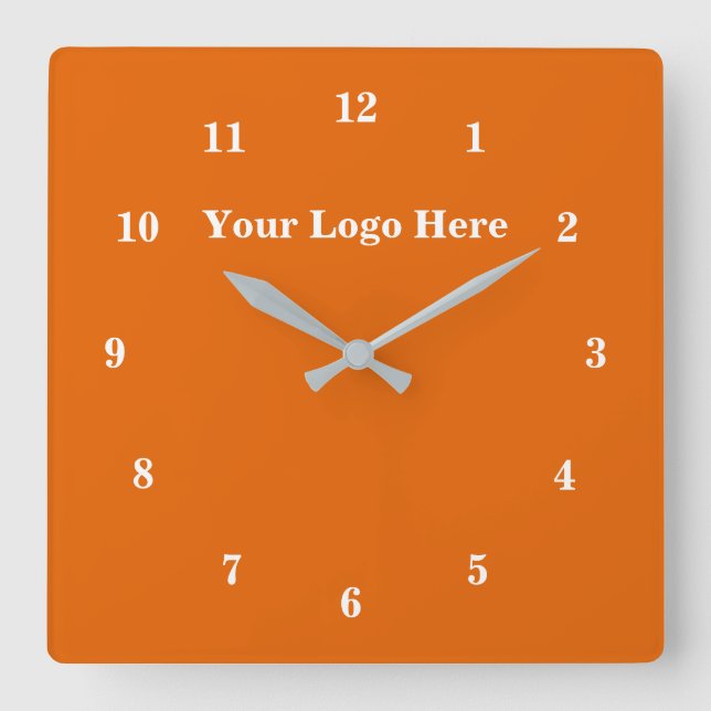 Orange Colour - Customisable - Add Your Logo / Tex Square Wall Clock (Front)