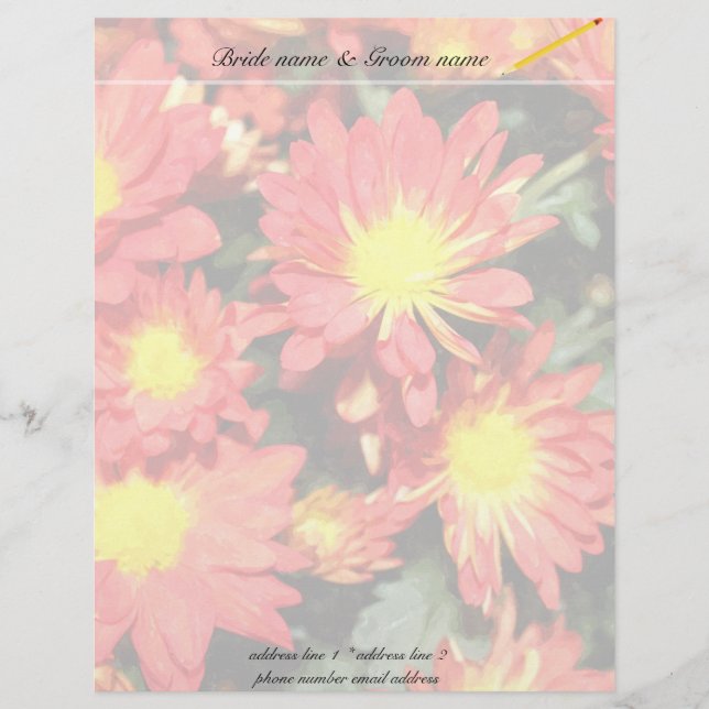 Orange colour daisy flowers. Wedding Customized Letterhead (Front)