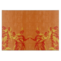 Orange colour digital art with sculptures