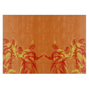 Orange colour digital art with sculptures cutting board