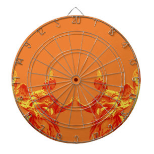 Orange colour digital art with sculptures dartboard