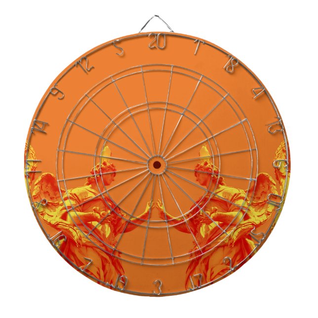Orange colour digital art with sculptures dartboard (Front)