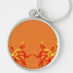 Orange colour digital art with sculptures key ring