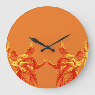 Orange colour digital art with sculptures large clock