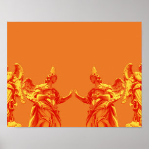 Orange colour digital art with sculptures poster
